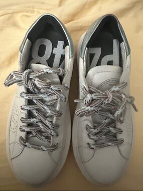 P448 White Leather Sneakers with Metallic Accents